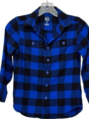 wonder nation Royal Blue & Black Plaid Button-Down Shirt for Kids size 8